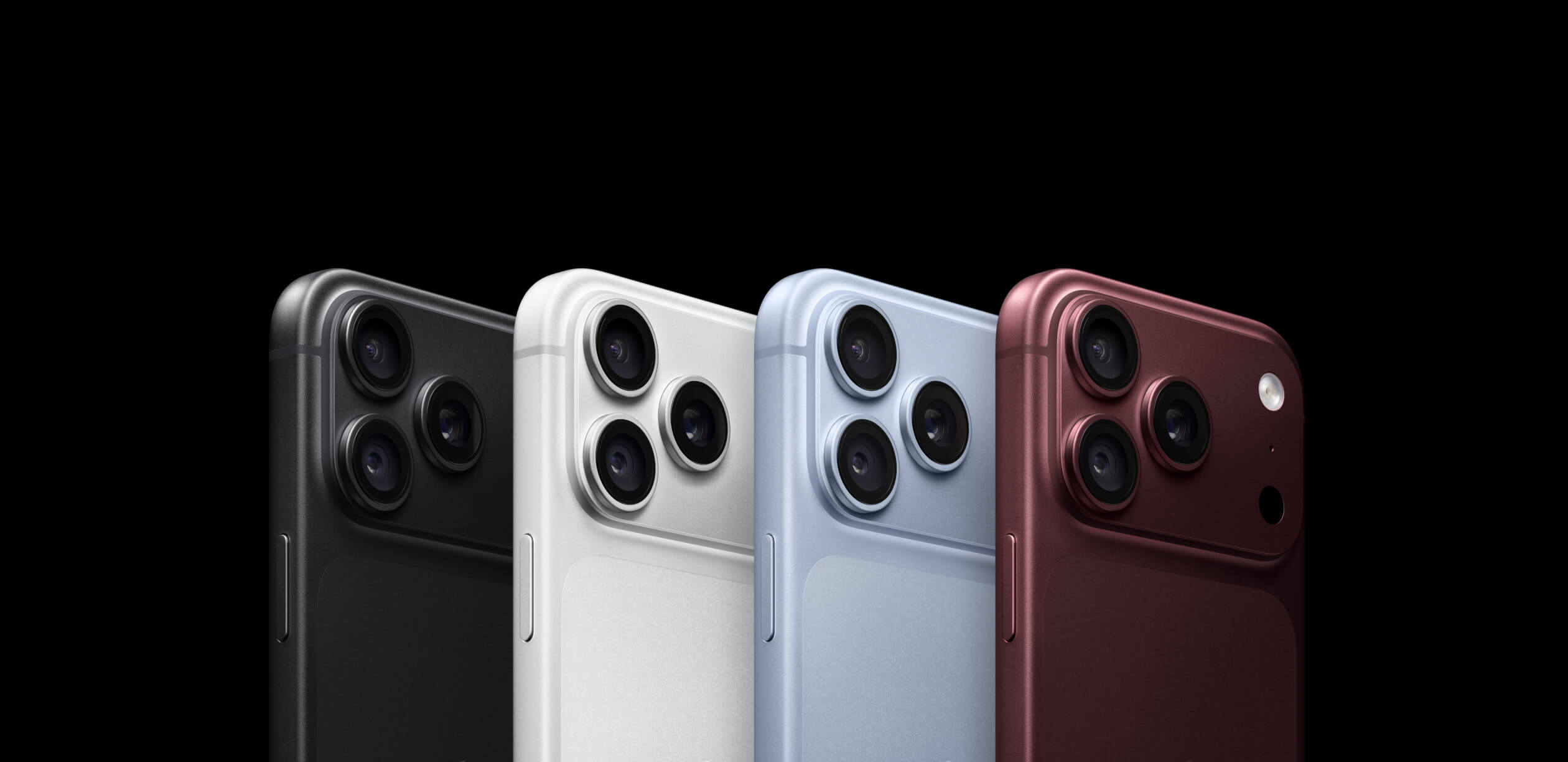 iPhone 18 Proの4色(ブラック・シルバー・グレイシャー・バーガンディ)を並べたカラーラインナップ