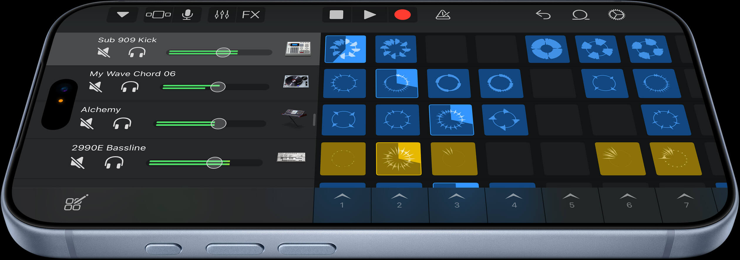 iPhone 18 Proの大画面で音楽制作アプリを操作している様子