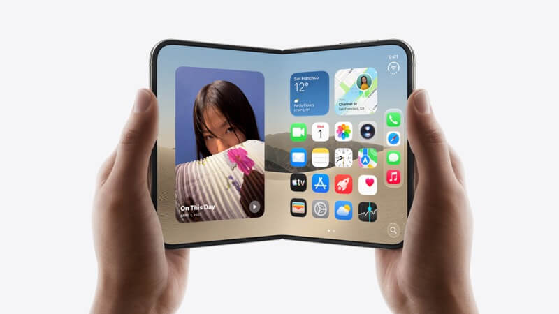 iPhone Duoを開いたときの2ページ分のホーム画面(iOS 27)